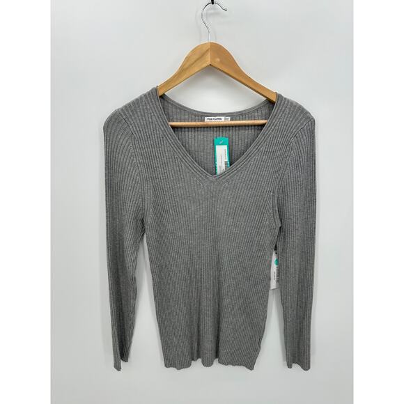Pink Clover Stitchfix Ribbed Gray Shirt Women XXL Kenosha Fitted Sweater NWT - Picture 1 of 8